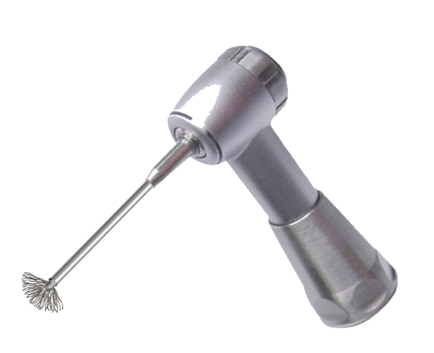 NiTi Brush OMEGA mounted in an implant handpiece