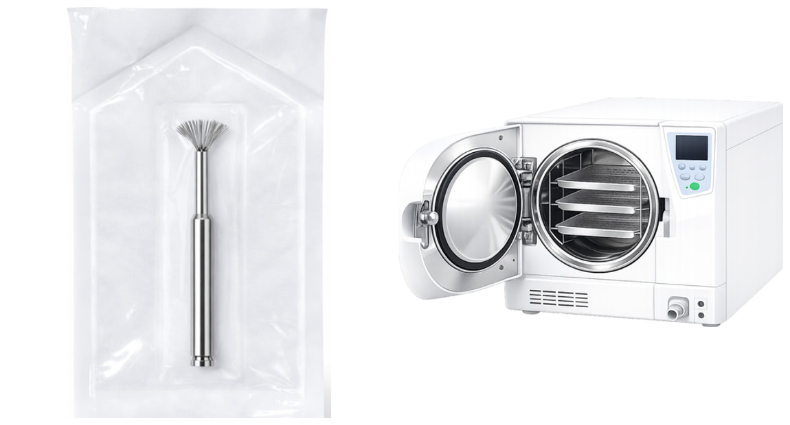 Inserimento del NiTi Brush in una busta sterile e sterilizzazione in autoclave