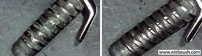 Lab test 02 — failed implant surface before and after debridement with the NiTi Brush