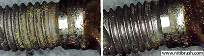 Lab test 07 — failed implant surface before and after debridement with the NiTi Brush