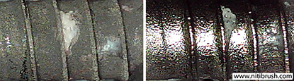 Lab test 09 — failed implant surface before and after debridement with the NiTi Brush