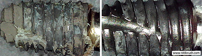 Lab test 20 — failed implant surface before and after debridement with the NiTi Brush