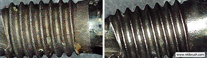 Lab test 21 — failed implant surface before and after debridement with the NiTi Brush