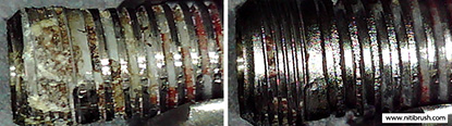 Lab test 22 — failed implant surface before and after debridement with the NiTi Brush